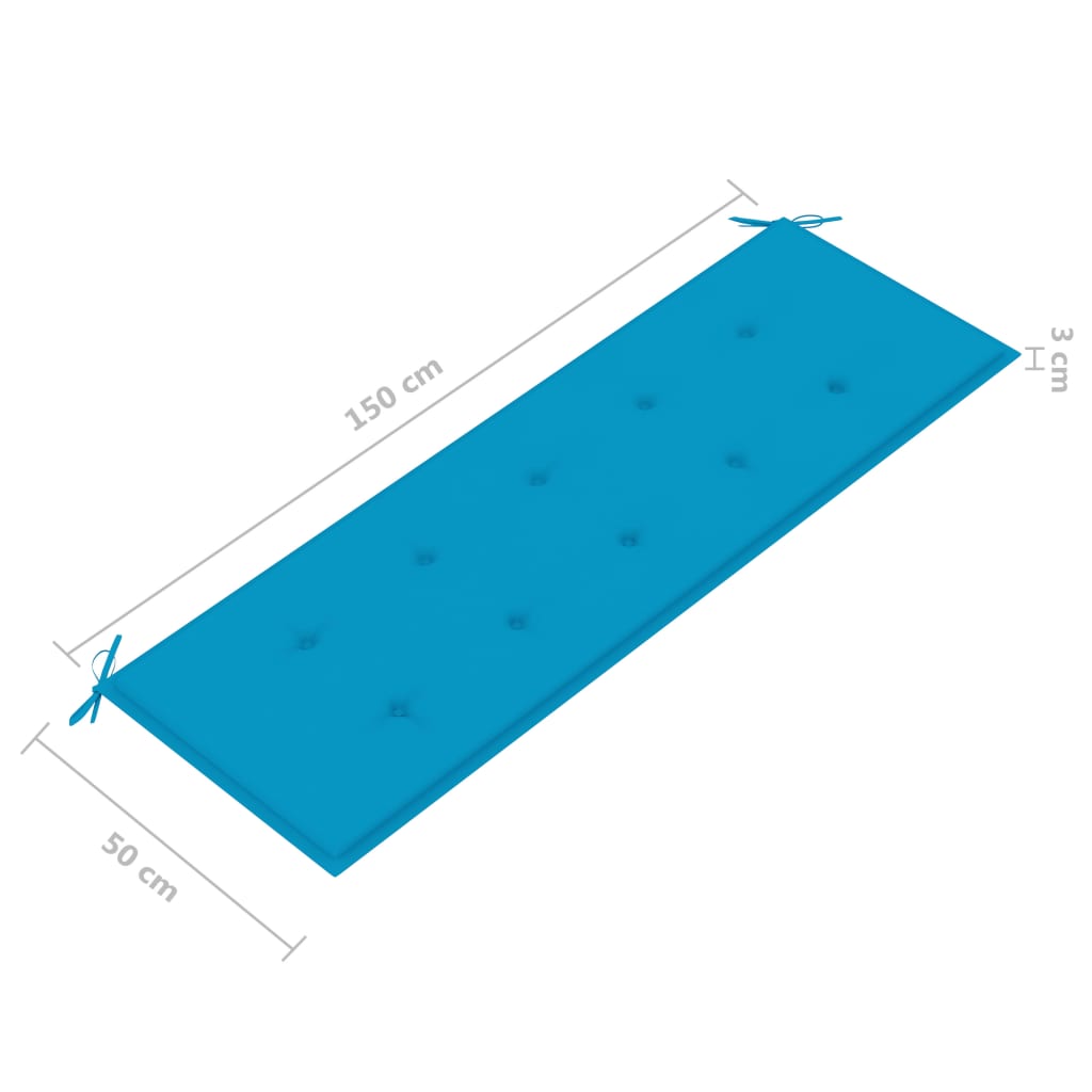 Banco Batávia c/ almofadão azul 150 cm teca maciça