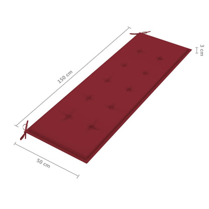 Banco de jardim c/ almofadão vermelho tinto 150 cm teca maciça