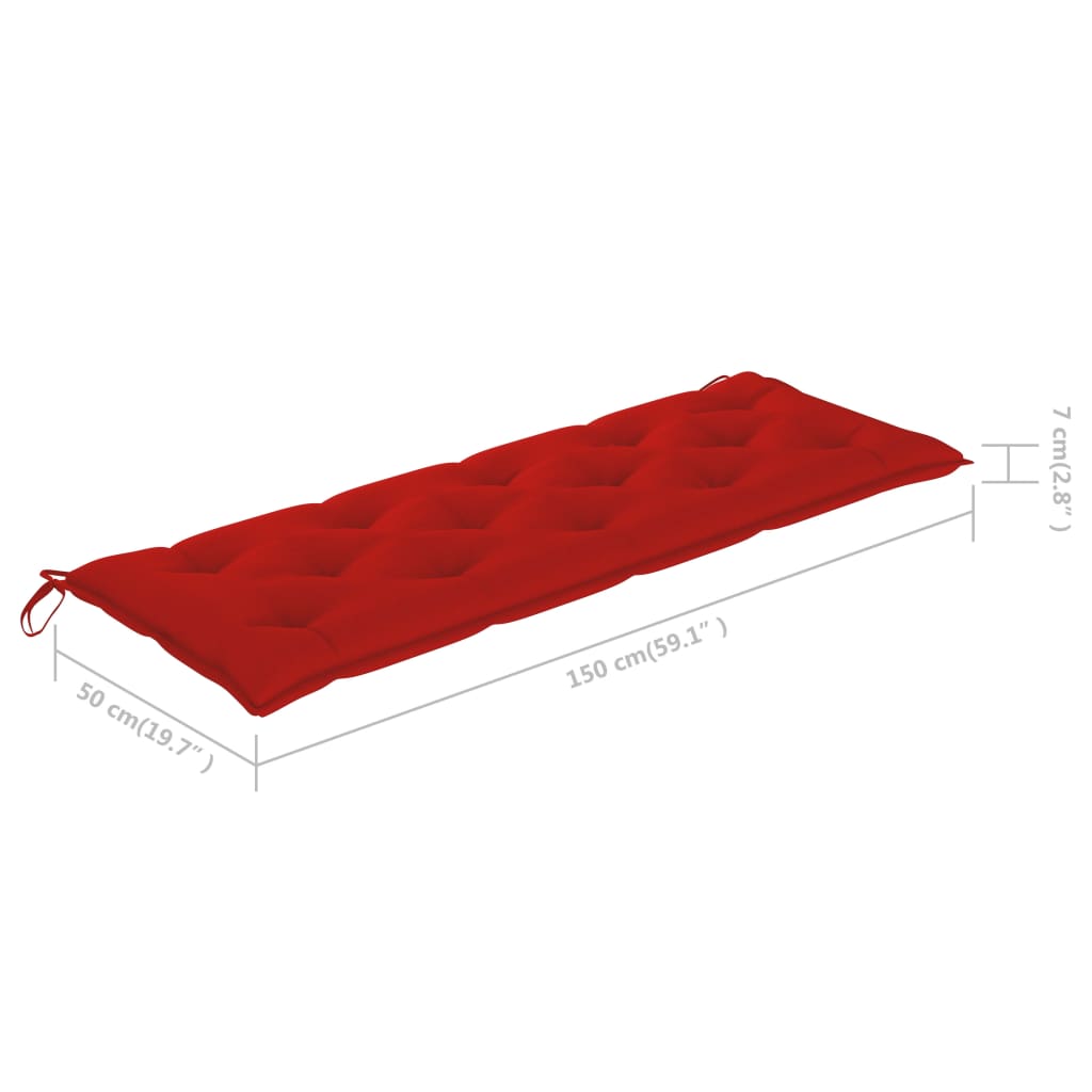 Banco de jardim c/ almofadão vermelho 150 cm teca maciça