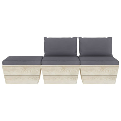 3 pcs conjunto lounge de paletes + almofadões madeira de abeto