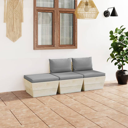 3 pcs conjunto lounge de paletes + almofadões madeira de abeto