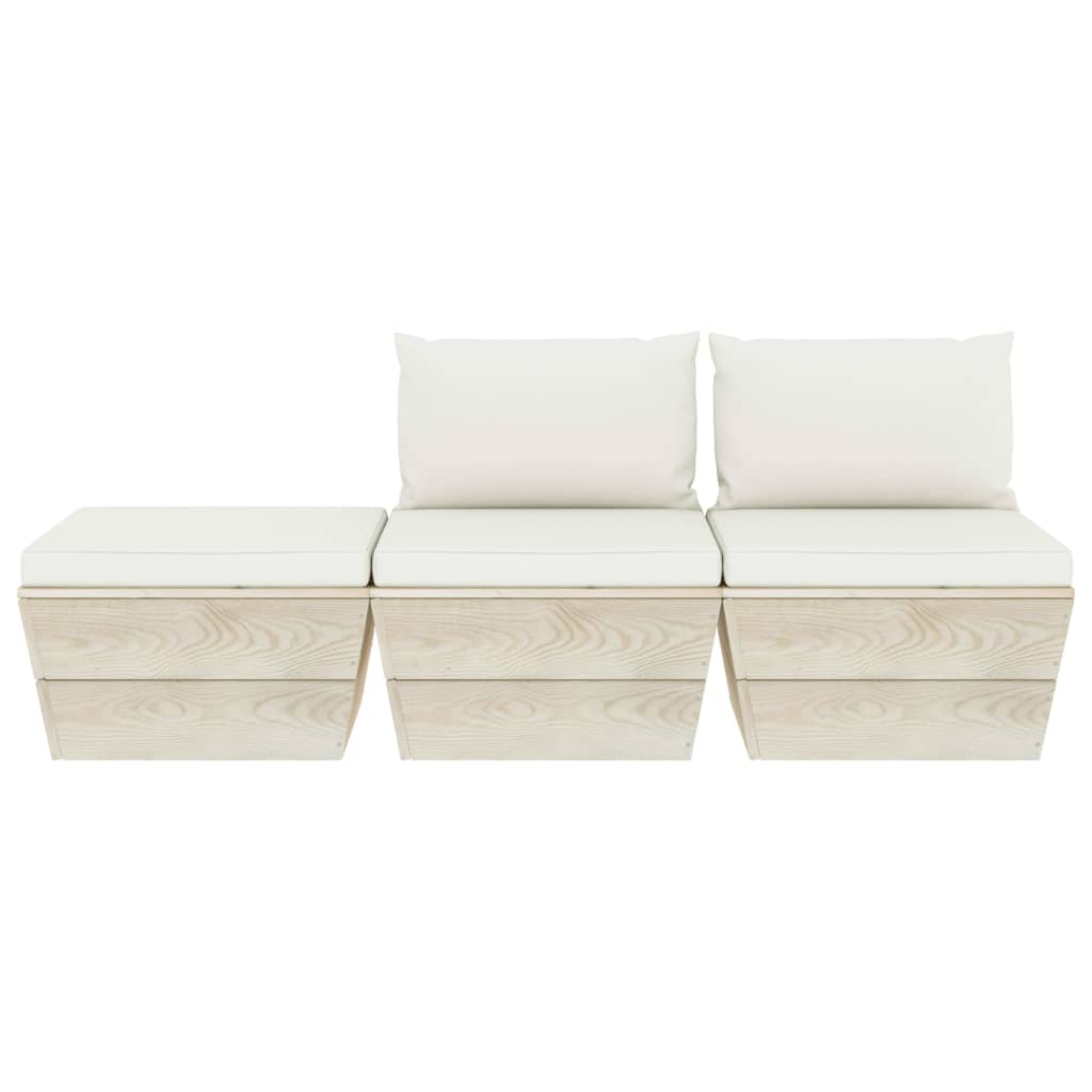 3 pcs conjunto lounge de paletes + almofadões madeira de abeto