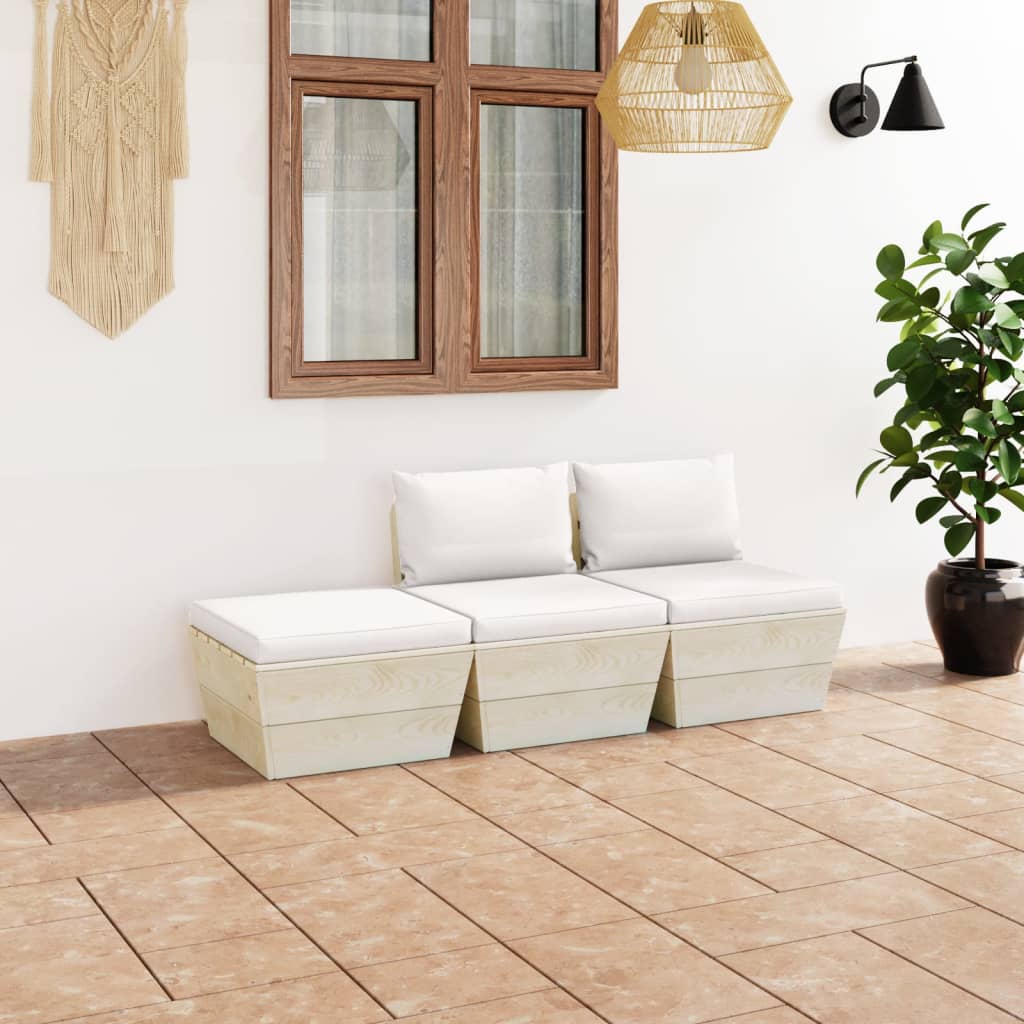 3 pcs conjunto lounge de paletes + almofadões madeira de abeto