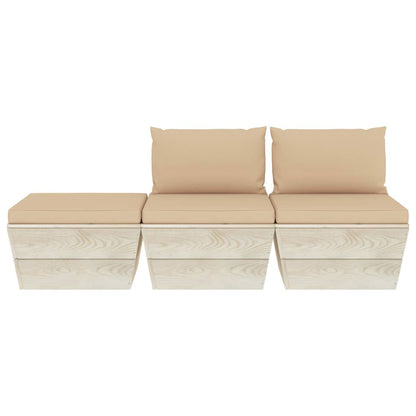 3 pcs conjunto lounge de paletes + almofadões madeira de abeto