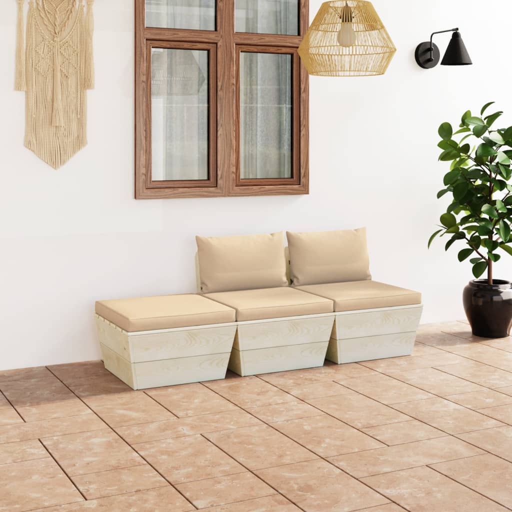 3 pcs conjunto lounge de paletes + almofadões madeira de abeto