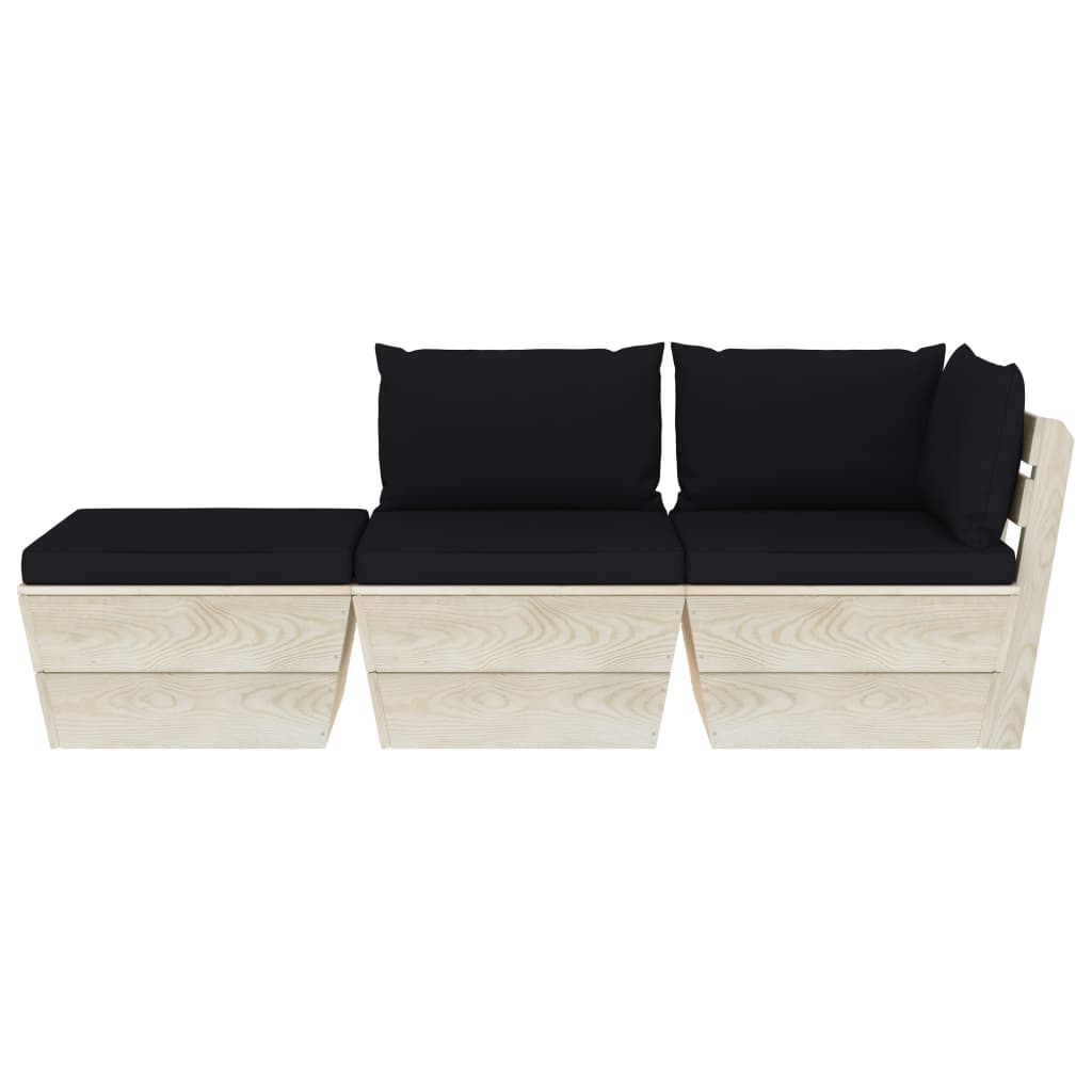 3 pcs conjunto lounge de paletes + almofadões madeira de abeto