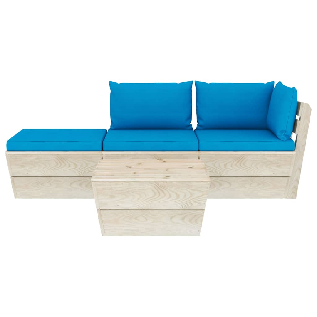 4 pcs conjunto lounge de paletes + almofadões madeira de abeto