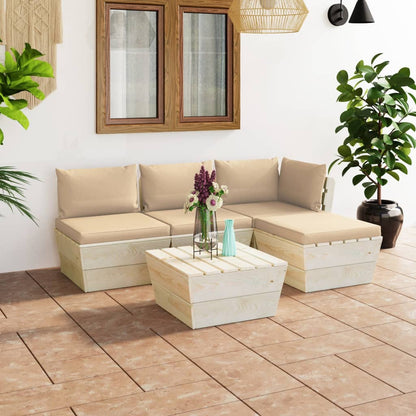 5 pcs conjunto lounge de paletes + almofadões madeira de abeto