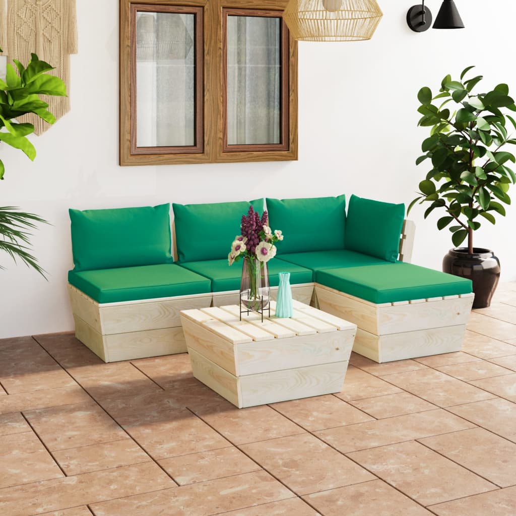 5 pcs conjunto lounge de paletes + almofadões madeira de abeto