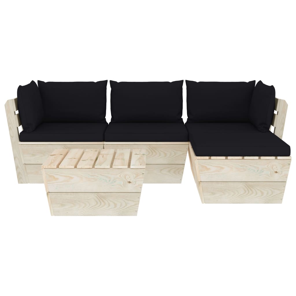 5 pcs conjunto lounge de paletes + almofadões madeira de abeto