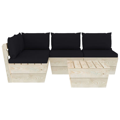 5 pcs conjunto lounge de paletes + almofadões madeira de abeto