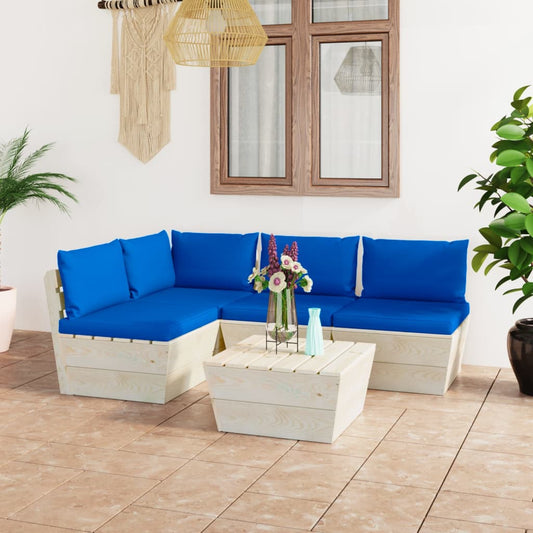 5 pcs conjunto lounge de paletes + almofadões madeira de abeto