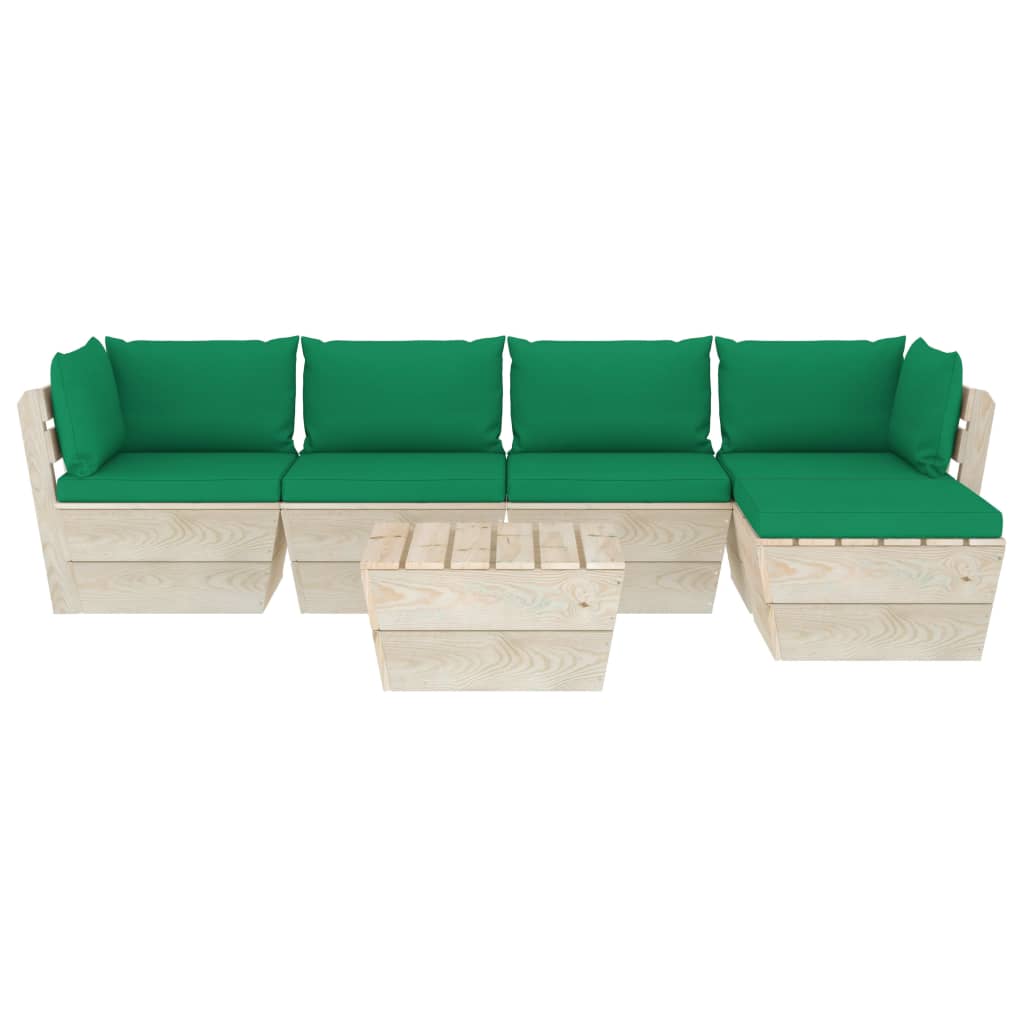 6 pcs conjunto lounge de paletes + almofadões madeira de abeto