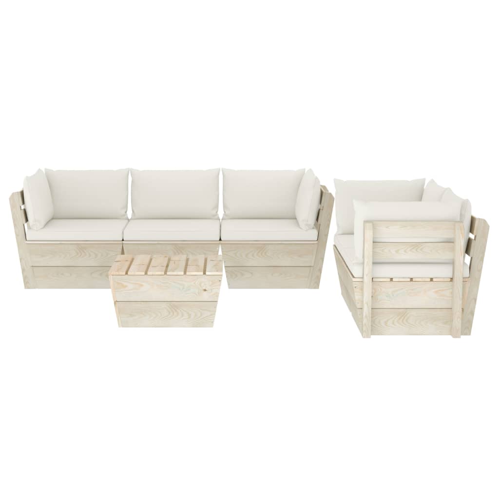 6 pcs conjunto lounge de paletes + almofadões madeira de abeto