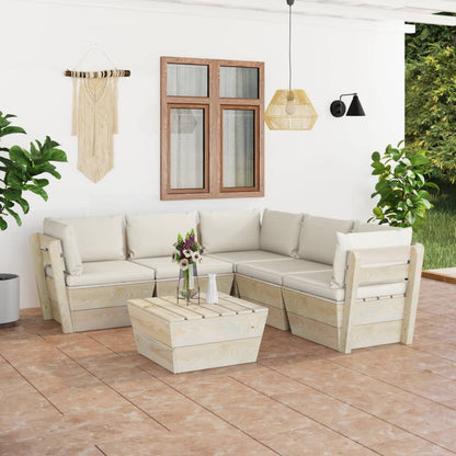 6 pcs conjunto lounge de paletes + almofadões madeira de abeto