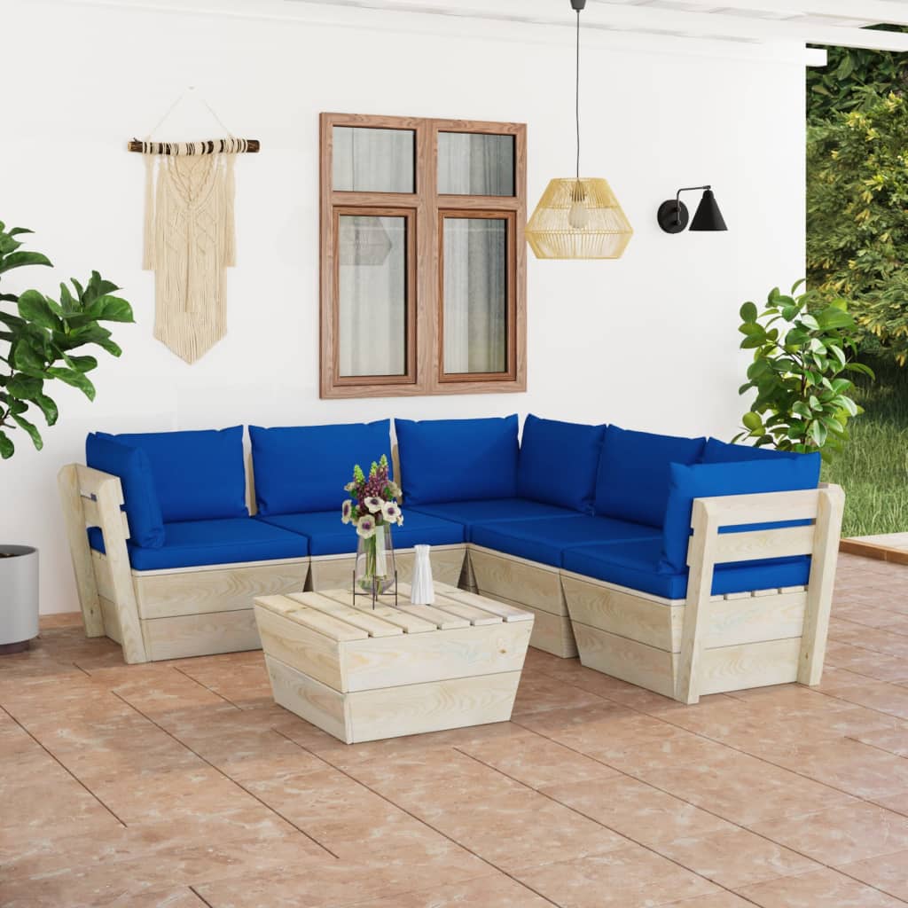 6 pcs conjunto lounge de paletes + almofadões madeira de abeto