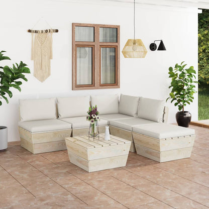 6 pcs conjunto lounge de paletes + almofadões madeira de abeto