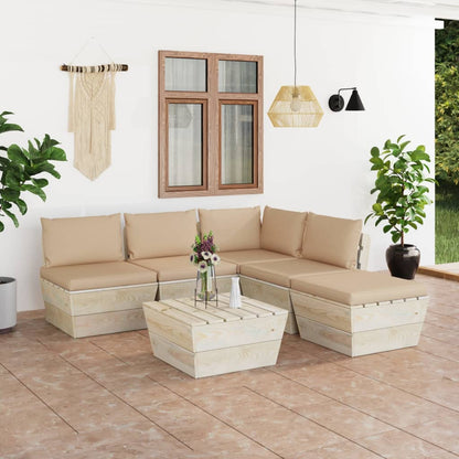 6 pcs conjunto lounge de paletes + almofadões madeira de abeto