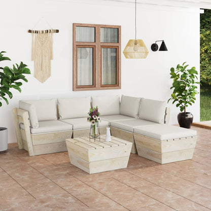 6 pcs conjunto lounge de paletes + almofadões madeira de abeto