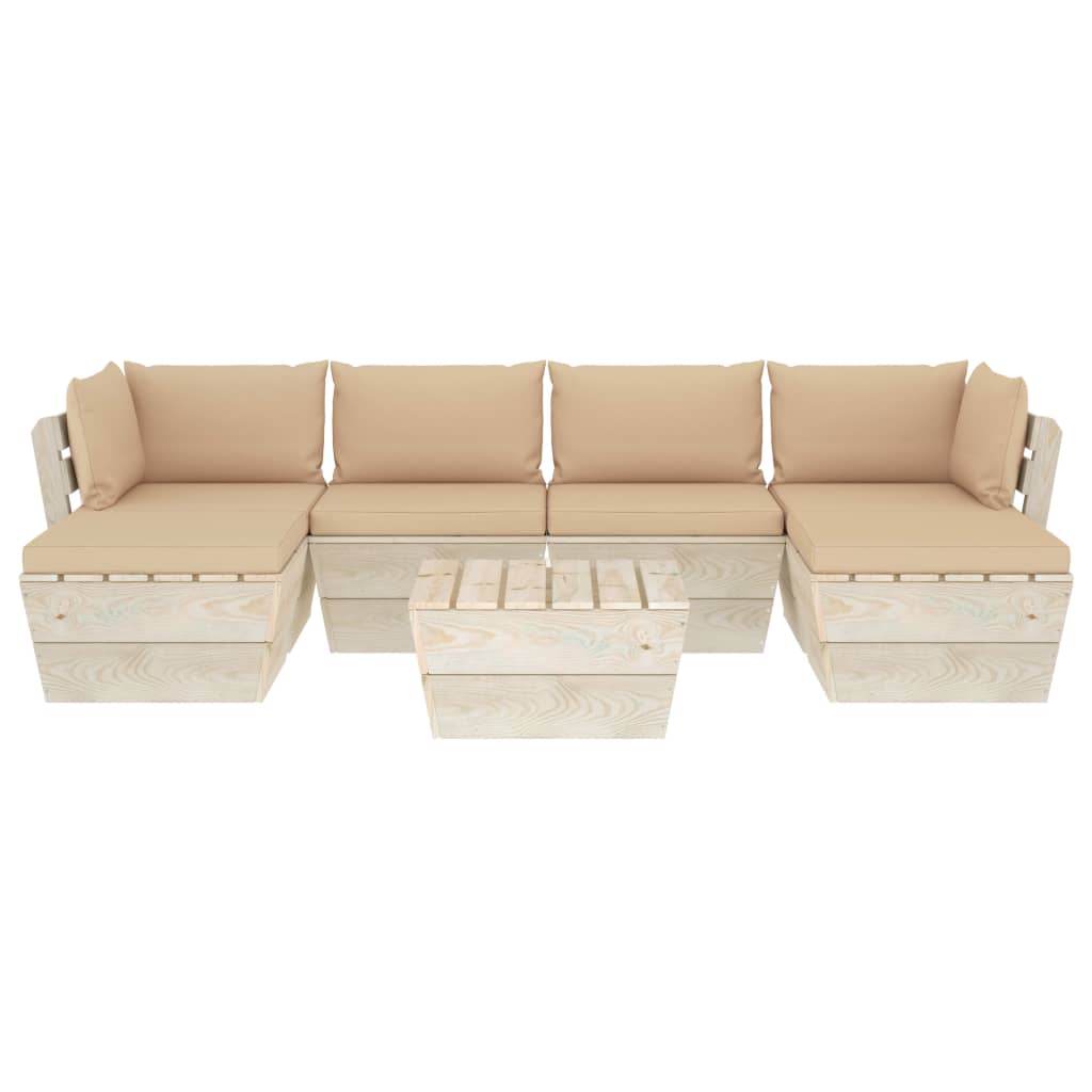 7 pcs conjunto lounge de paletes + almofadões madeira de abeto