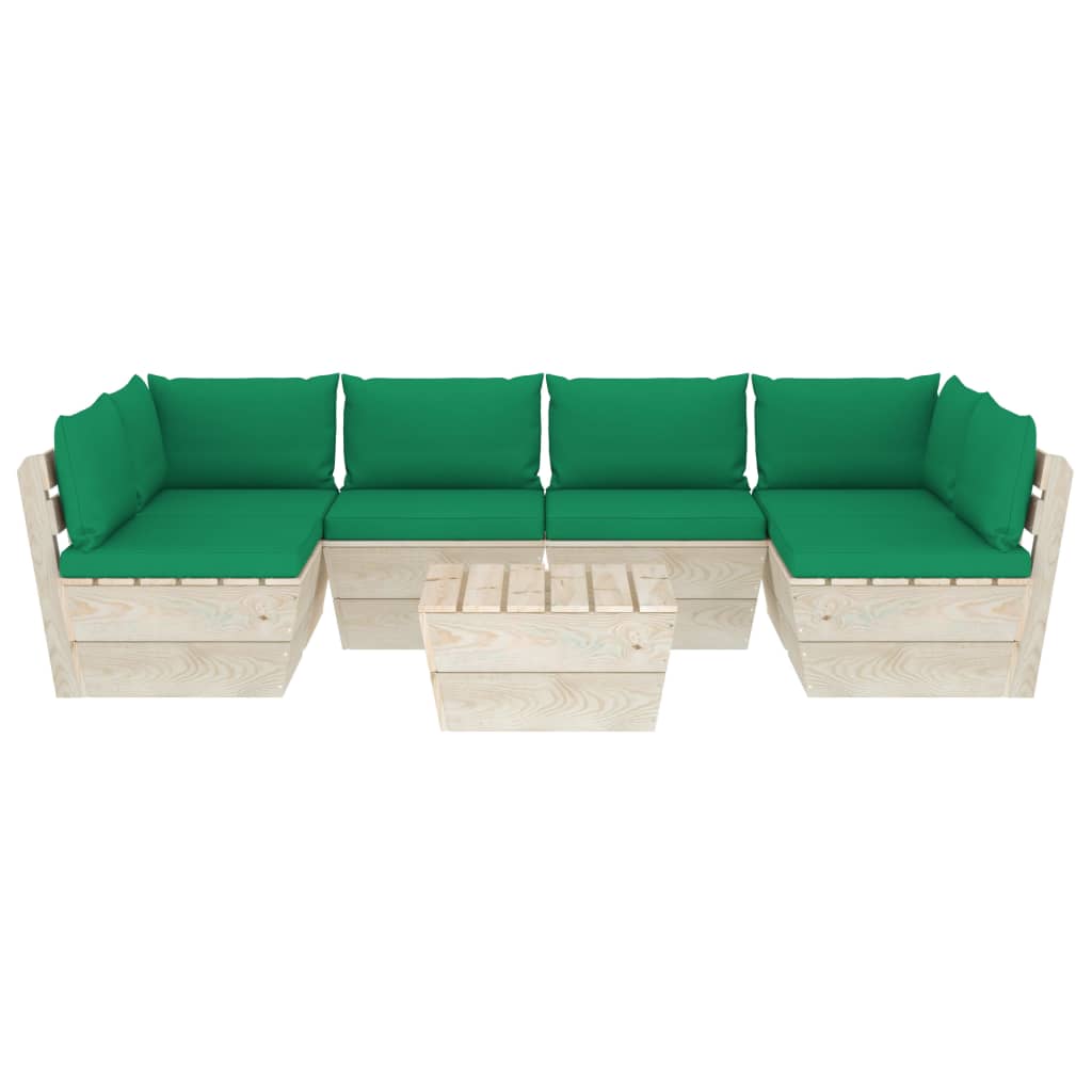 7 pcs conjunto lounge de paletes + almofadões madeira de abeto