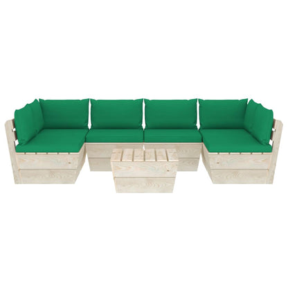 7 pcs conjunto lounge de paletes + almofadões madeira de abeto