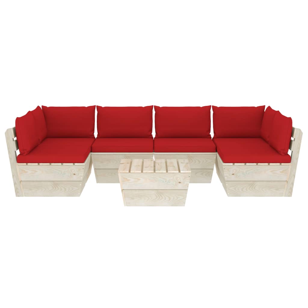 7 pcs conjunto lounge de paletes + almofadões madeira de abeto