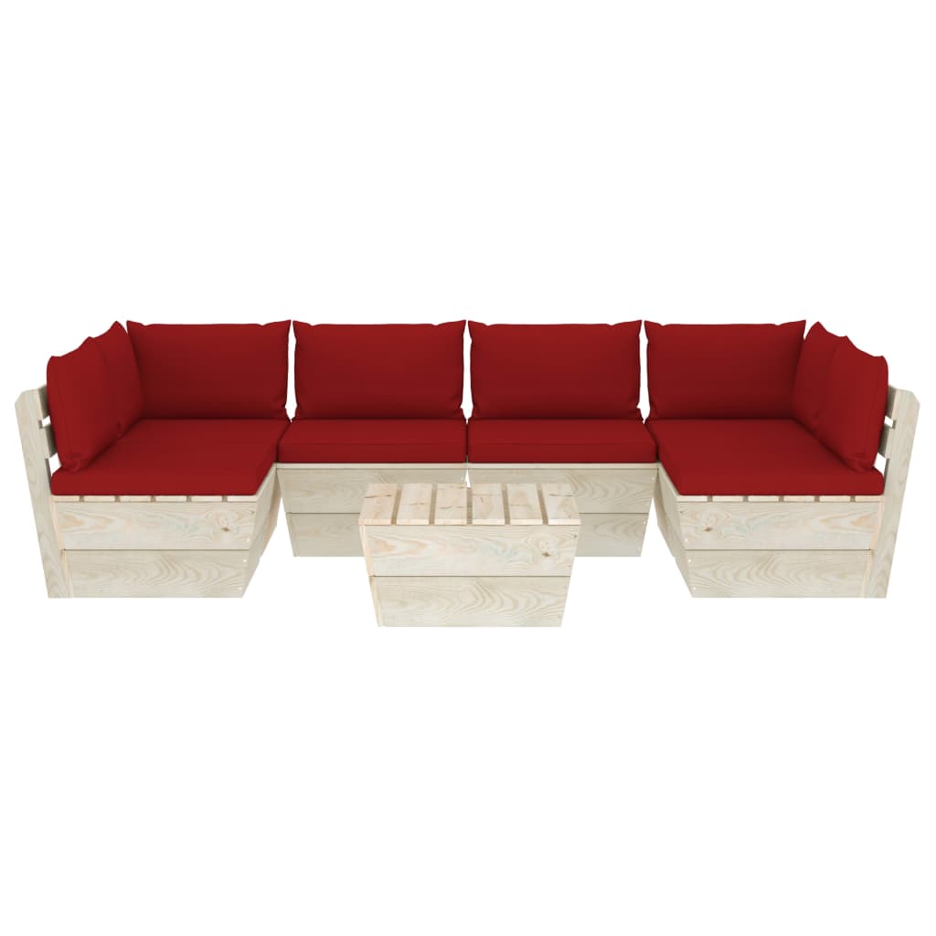 7 pcs conjunto lounge de paletes + almofadões madeira de abeto