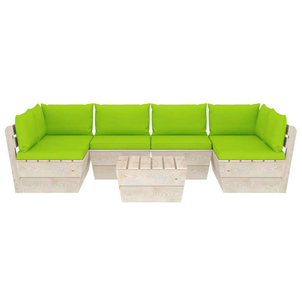 7 pcs conjunto lounge de paletes + almofadões madeira de abeto