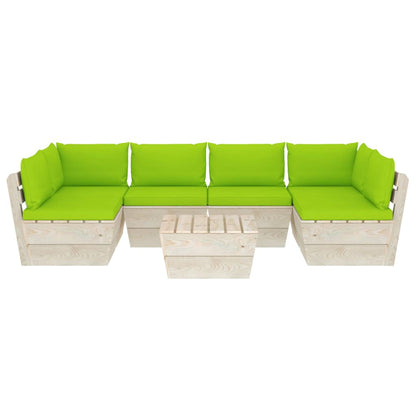 7 pcs conjunto lounge de paletes + almofadões madeira de abeto