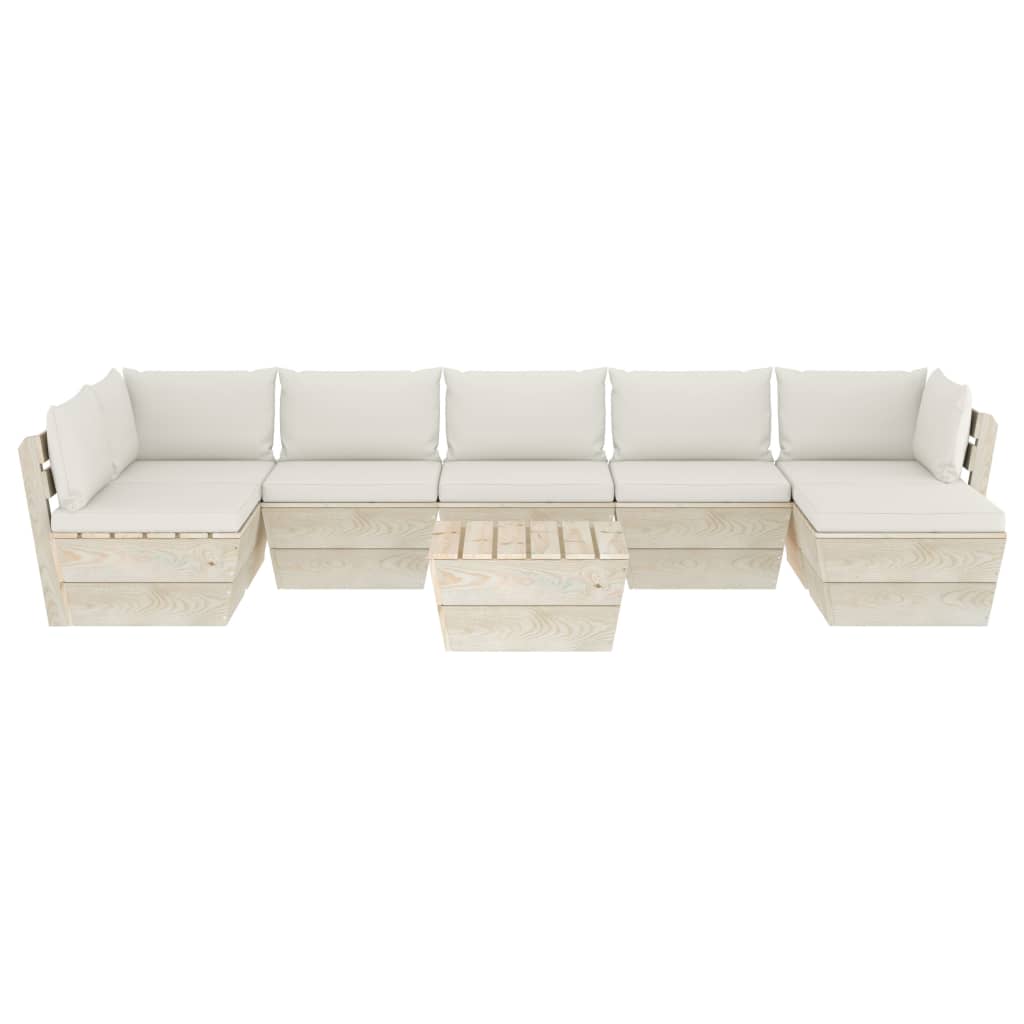 8 pcs conjunto lounge de paletes + almofadões madeira de abeto