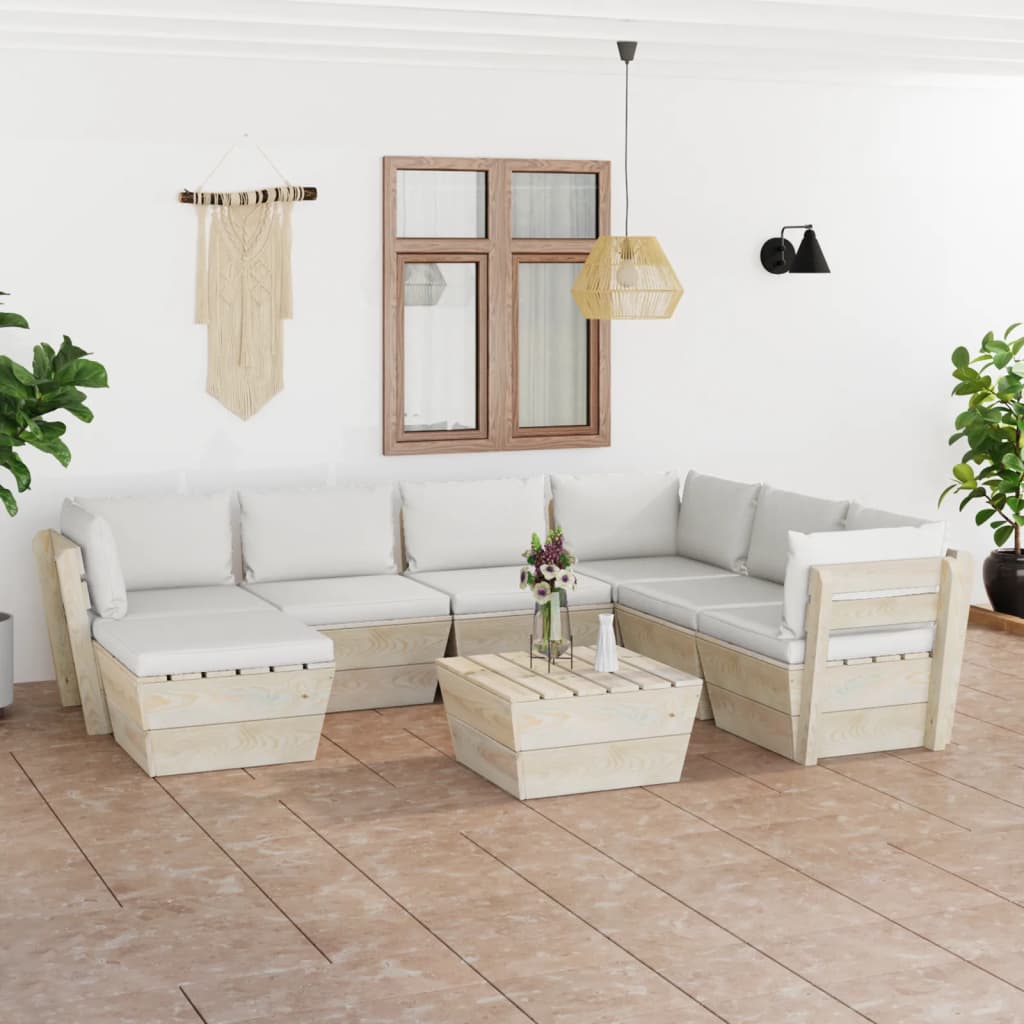 8 pcs conjunto lounge de paletes + almofadões madeira de abeto