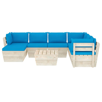 8 pcs conjunto lounge de paletes + almofadões madeira de abeto