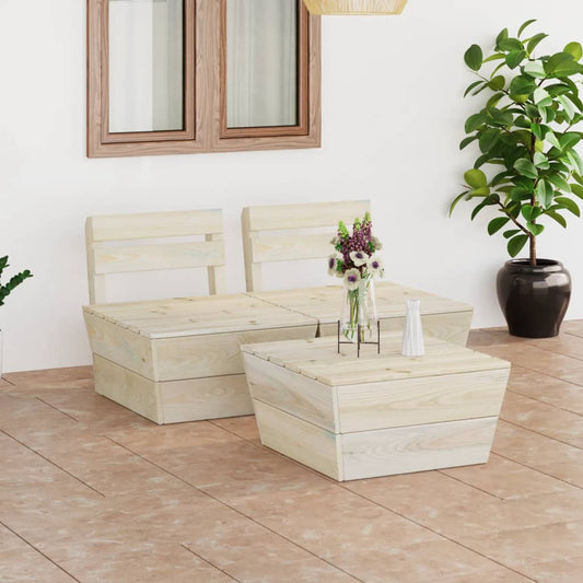 3 pcs conjunto lounge de paletes madeira de abeto impregnada