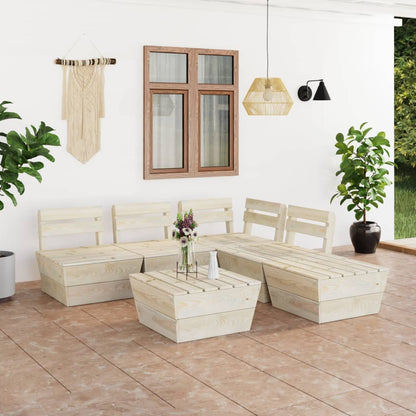 6 pcs conjunto lounge de paletes madeira de abeto impregnada