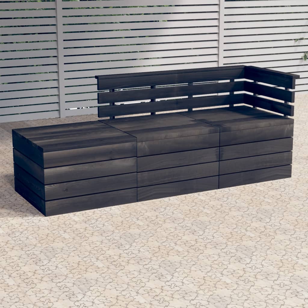 3 pcs conjunto lounge de paletes madeira pinho cinzento-escuro