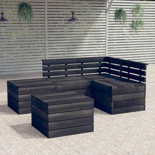 5 pcs conjunto lounge de paletes madeira pinho cinzento-escuro