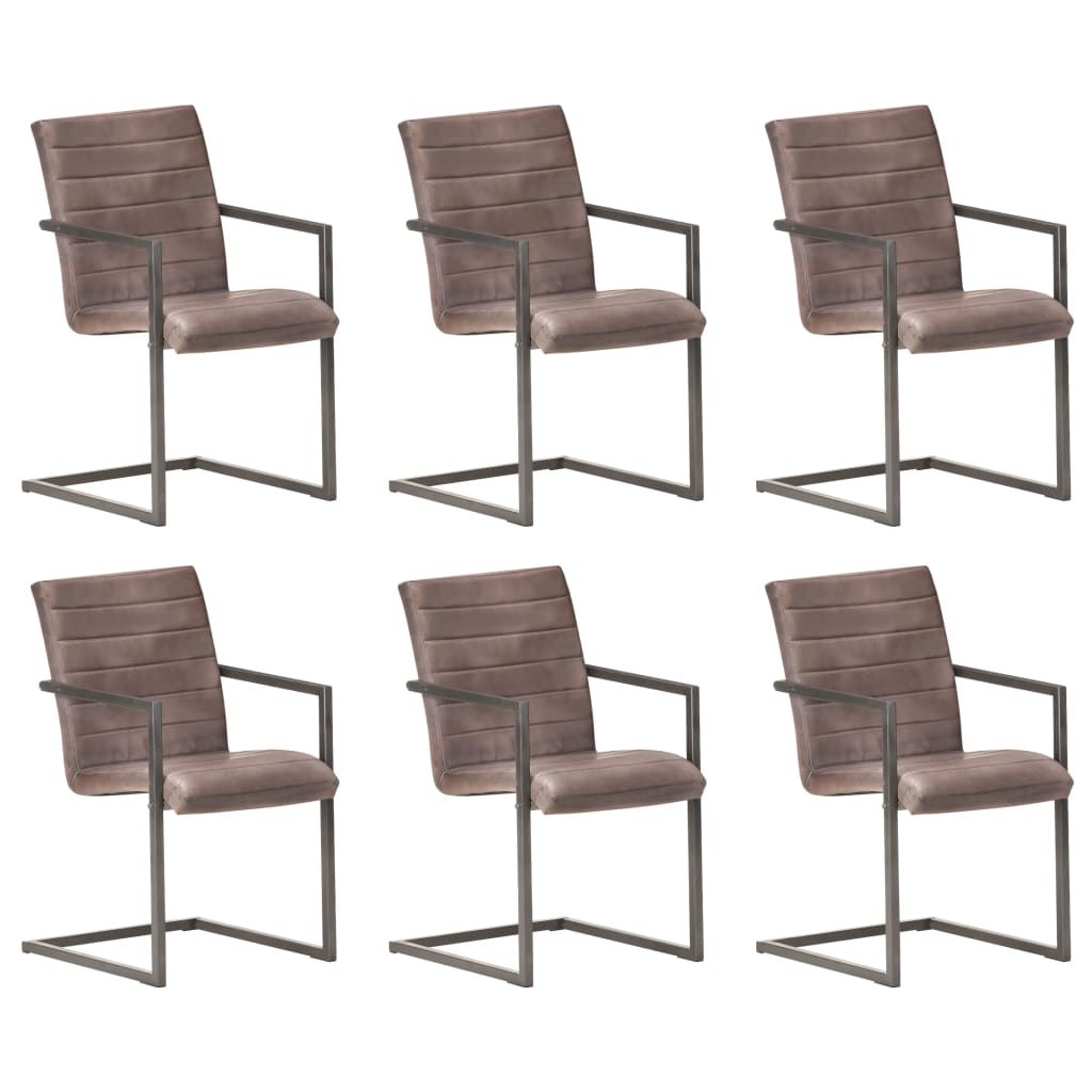 Cadeiras de jantar cantilever 6 pcs couro genuíno castanho