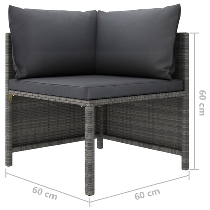 3 pcs conjunto lounge de jardim c/ almofadões vime PE cinzento