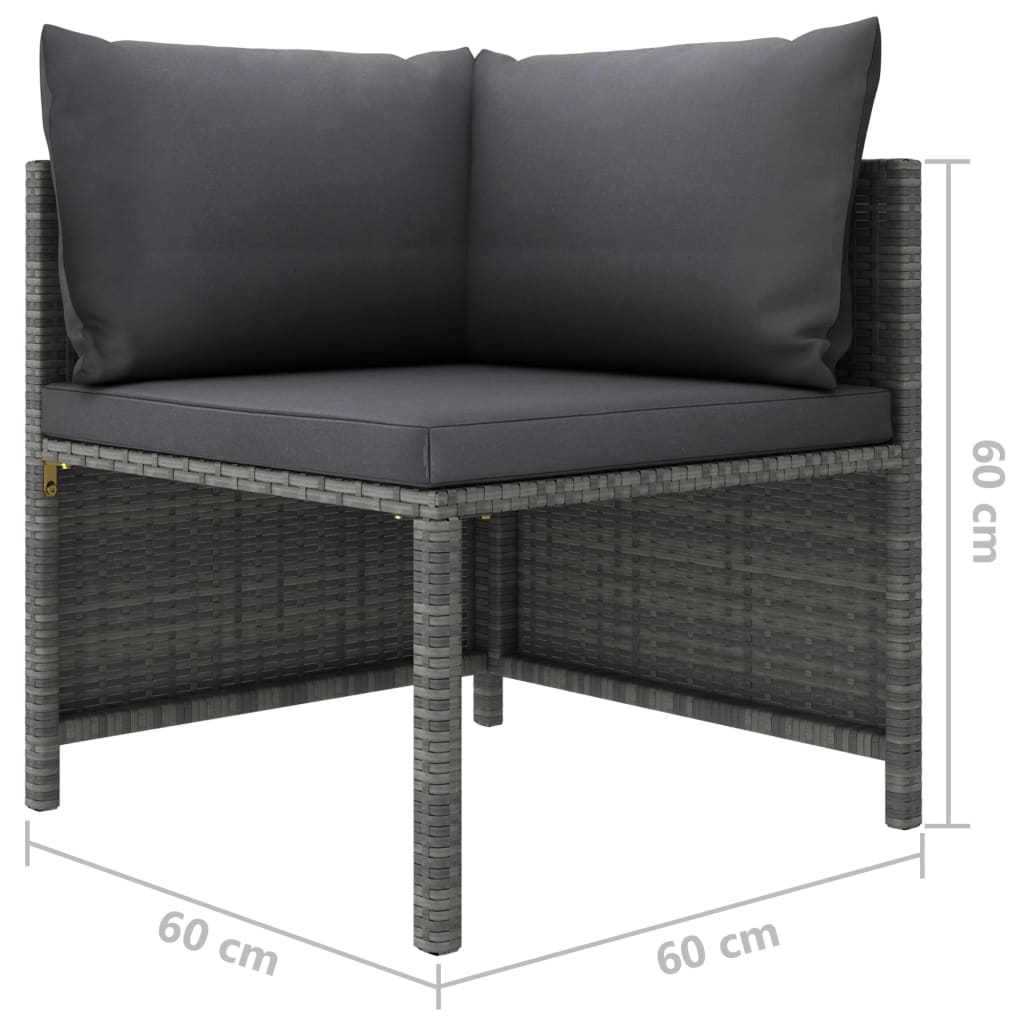 5 pcs conjunto lounge de jardim c/ almofadões vime PE cinzento