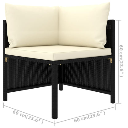 5 pcs conjunto lounge de jardim c/ almofadões vime PE preto