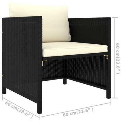 6 pcs conjunto lounge de jardim c/ almofadões vime PE preto