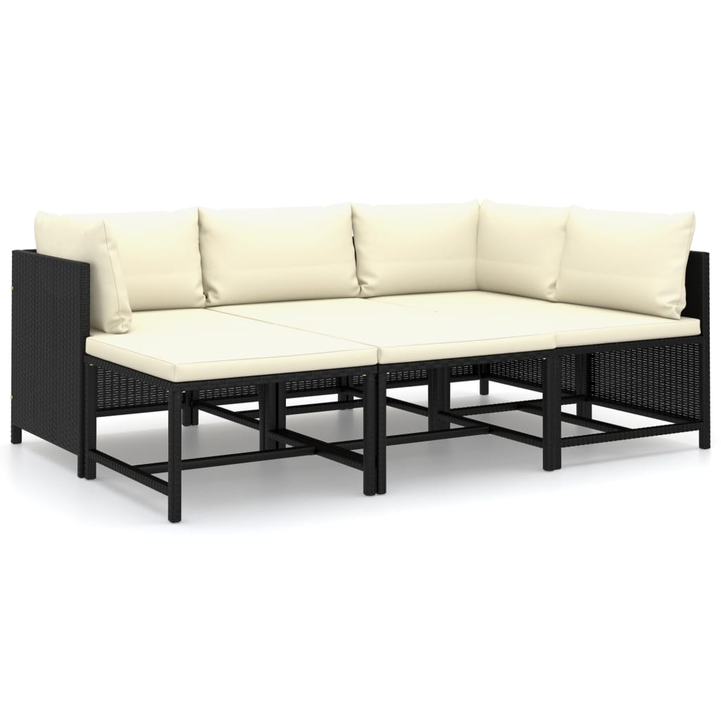 6 pcs conjunto lounge de jardim c/ almofadões vime PE preto