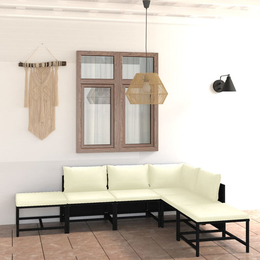 6 pcs conjunto lounge de jardim c/ almofadões vime PE preto