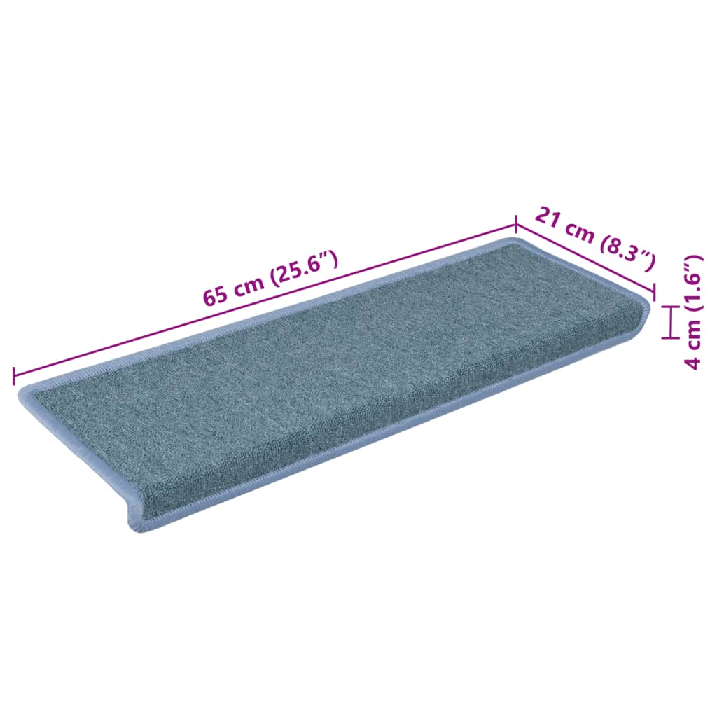 Tapete/carpete para escadas 15 pcs 65x21x4 cm azul