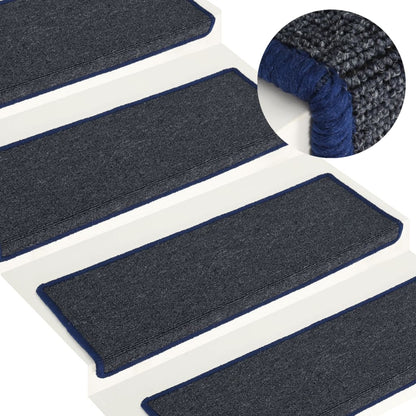 Tapete/carpete para escadas 15 pcs 65x21x4 cm cinzento e azul