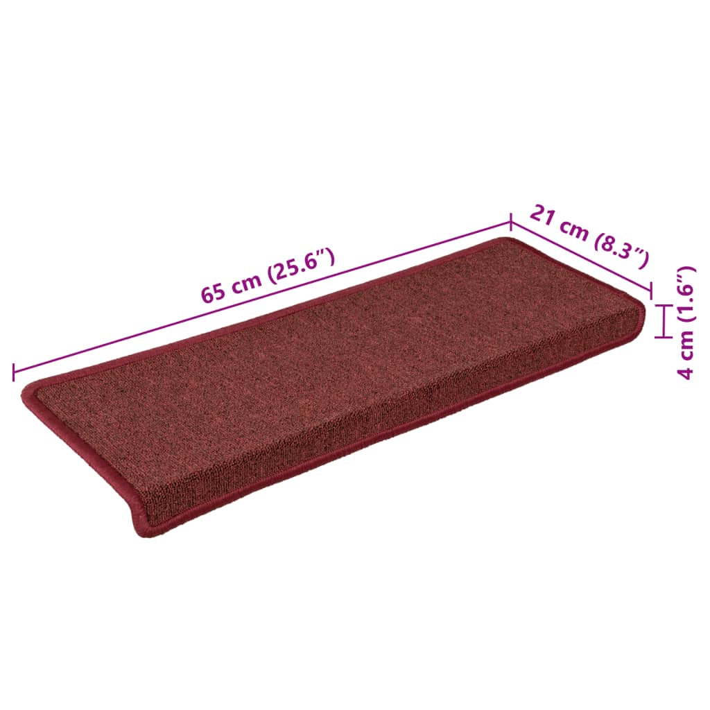 Tapete/carpete para escadas 15 pcs 65x21x4 cm vermelho fosco