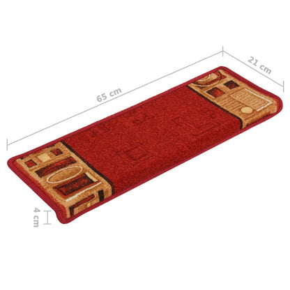 Tapetes de escada autoadesivos 15 pcs 65x21x4 cm vermelho