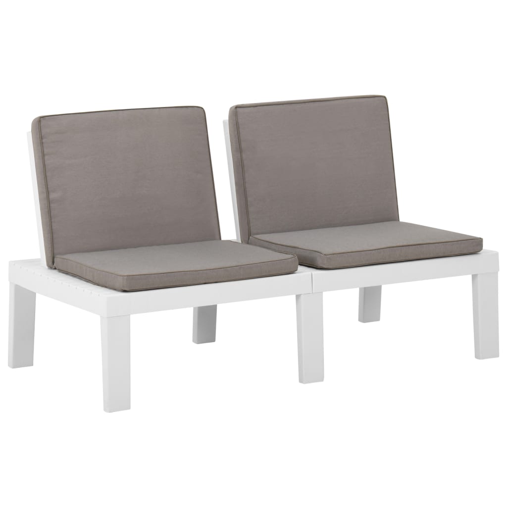 3 pcs conjunto lounge de jardim com almofadões plástico branco