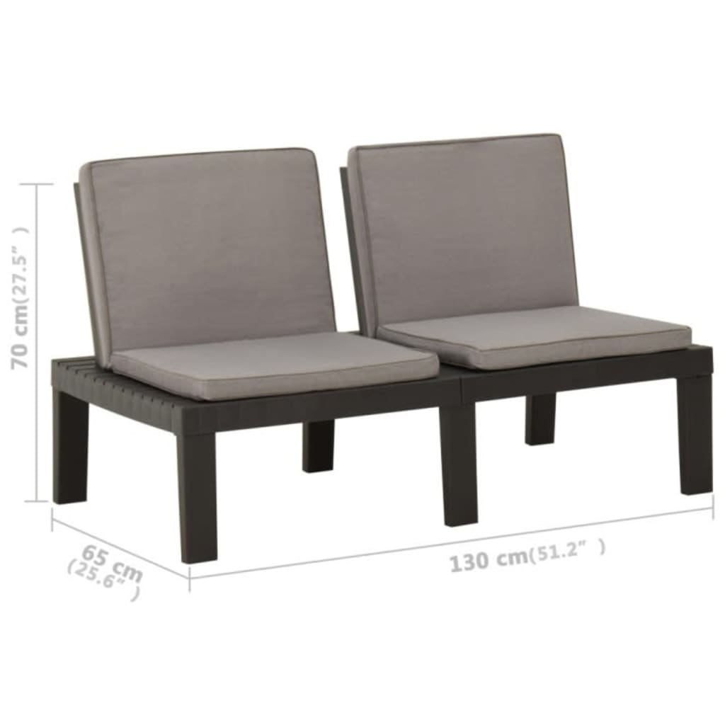 3 pcs conjunto lounge de jardim c/ almofadões plástico cinzento